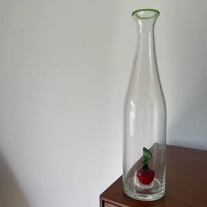 Blown Art Glass Vase with Glass Apple or Cherry Inside